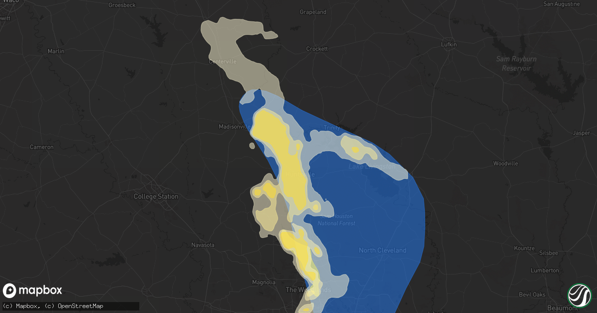 Hail map in Huntsville, TX on May 28, 2024