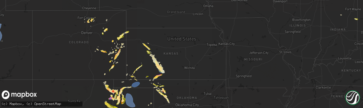 Hail map in Kansas on May 28, 2024