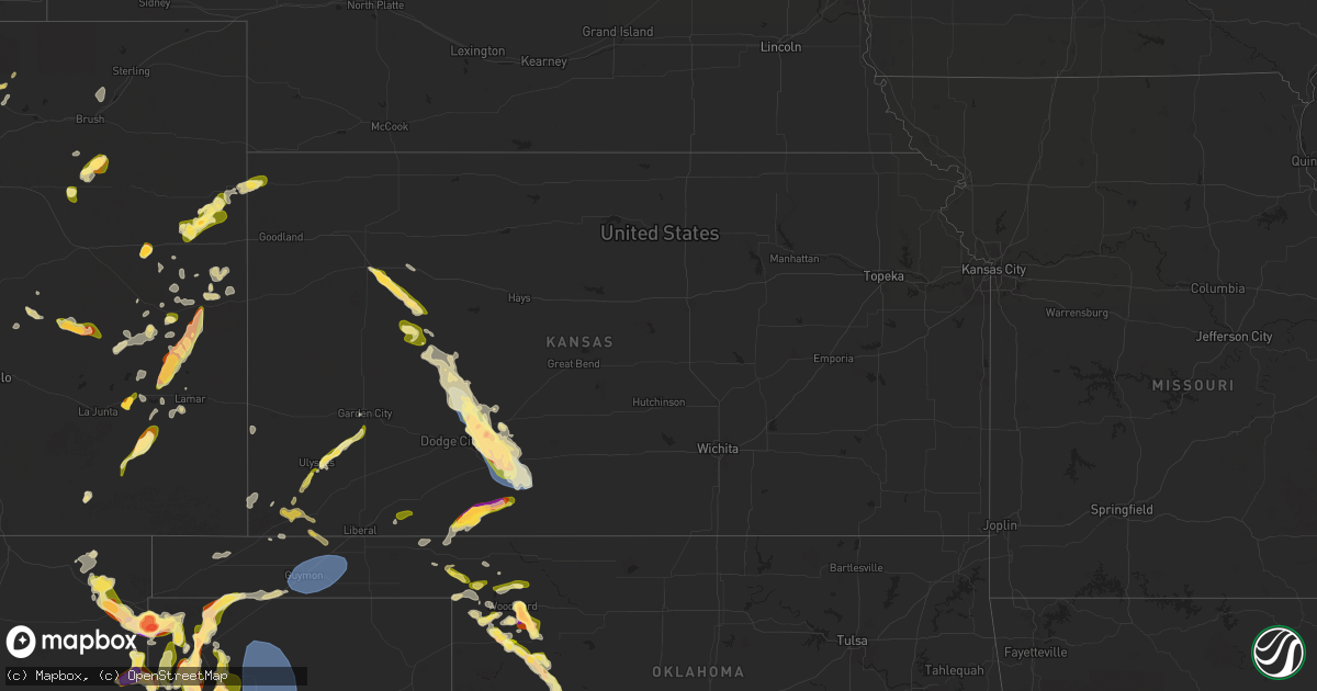 Hail map in Kansas on May 28, 2024
