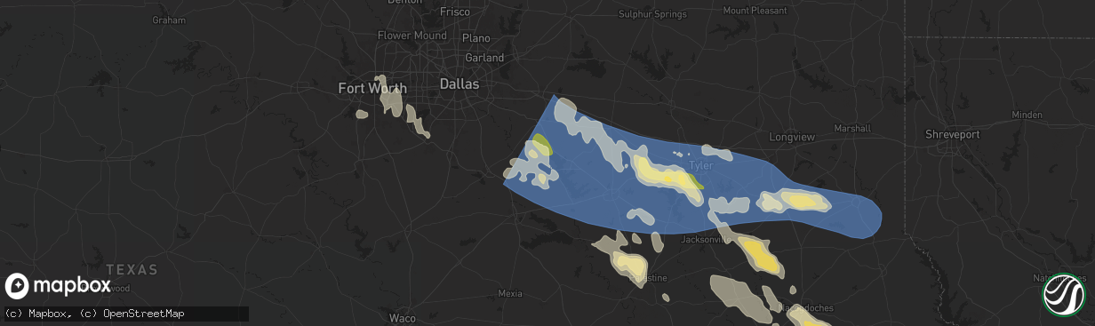 Hail map in Kemp, TX on May 28, 2024