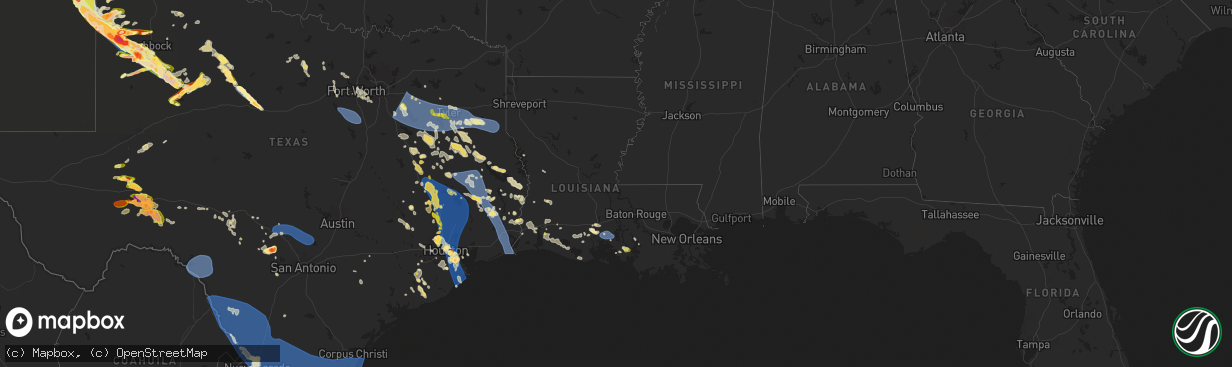 Hail map in Louisiana on May 28, 2024