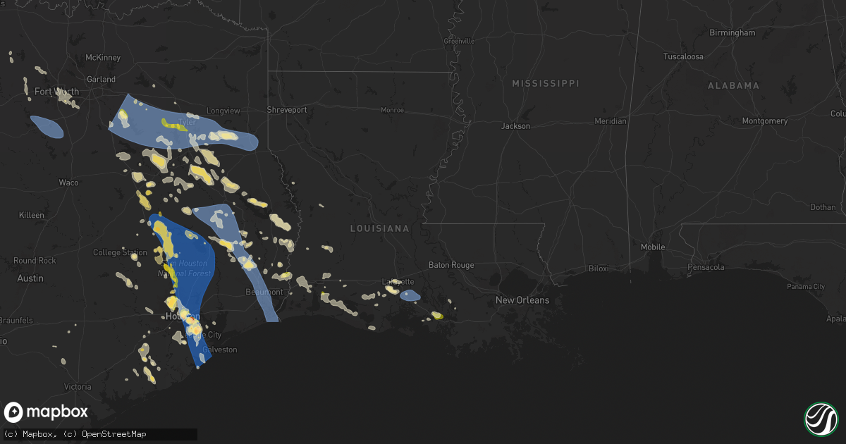 Hail map in Louisiana on May 28, 2024