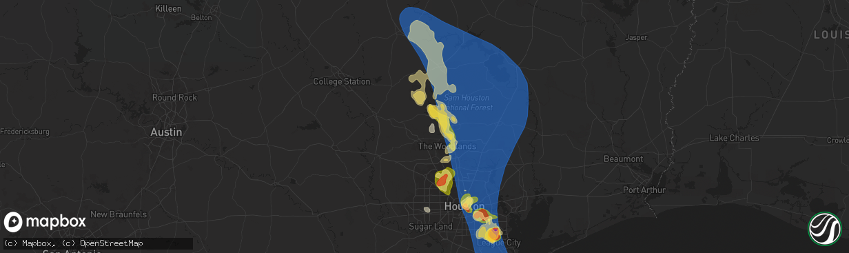 Hail map in Montgomery, TX on May 28, 2024