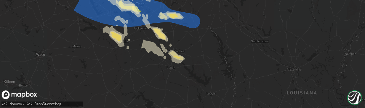 Hail map in Nacogdoches, TX on May 28, 2024