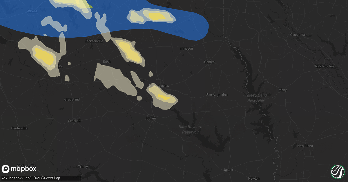 Hail map in Nacogdoches, TX on May 28, 2024