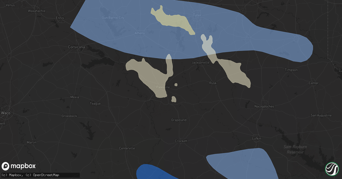 Hail map in Palestine, TX on May 28, 2024