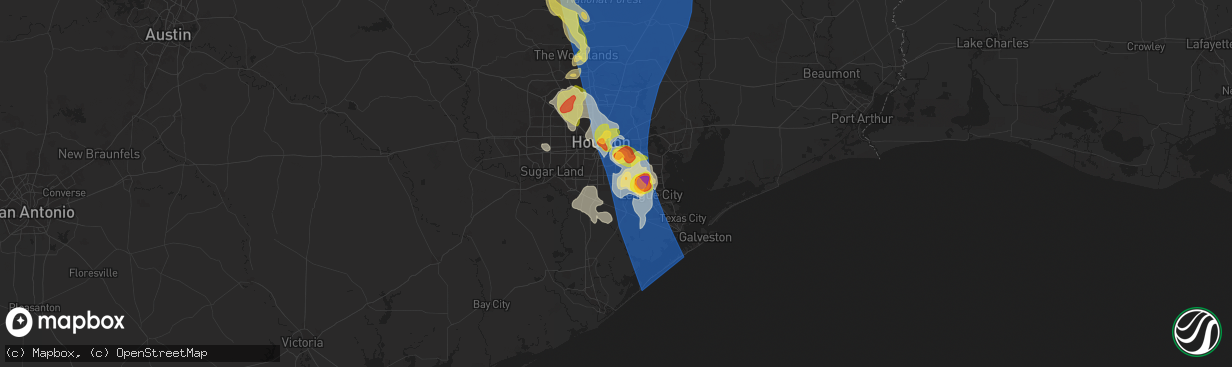 Hail map in Pearland, TX on May 28, 2024