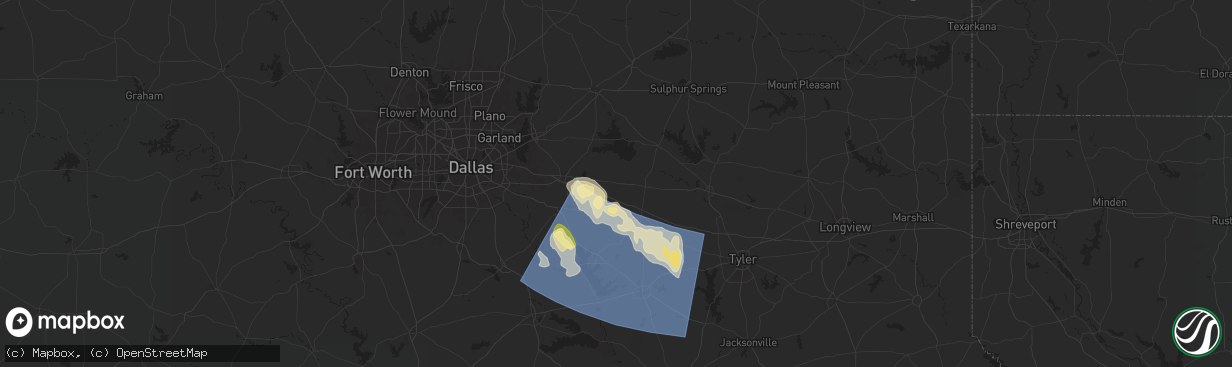 Hail map in Wills Point, TX on May 28, 2024