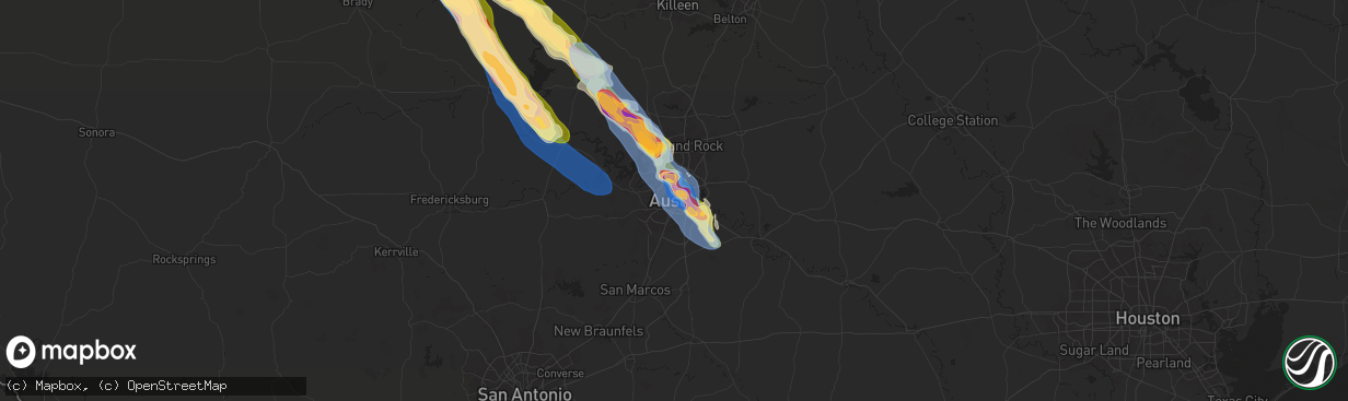 Hail map in Austin, TX on May 28, 2025
