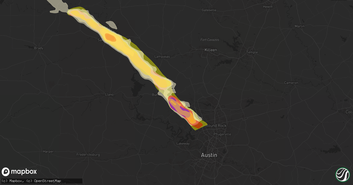 Hail map in Bertram, TX on May 28, 2025
