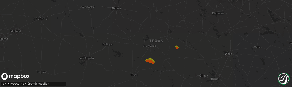 Hail map in Brownwood, TX on May 28, 2025