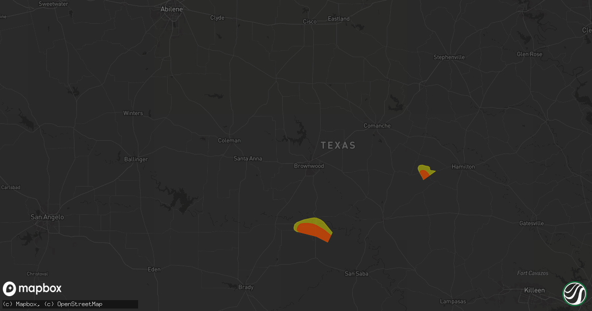 Hail map in Brownwood, TX on May 28, 2025
