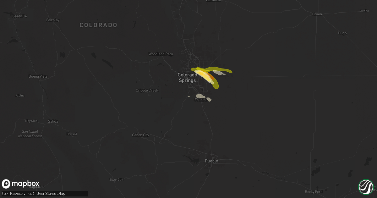 Hail map in Colorado Springs, CO on May 28, 2025