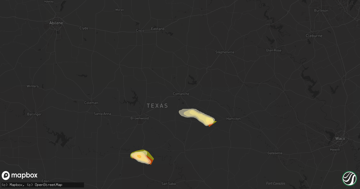 Hail map in Comanche, TX on May 28, 2025
