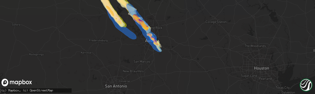 Hail map in Del Valle, TX on May 28, 2025