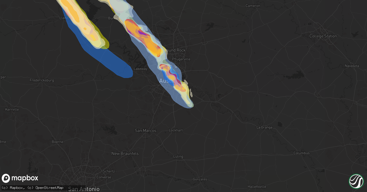 Hail map in Del Valle, TX on May 28, 2025