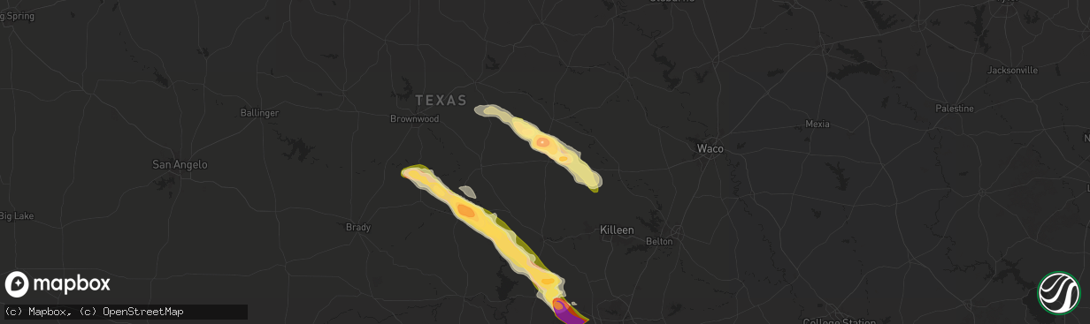 Hail map in Evant, TX on May 28, 2025