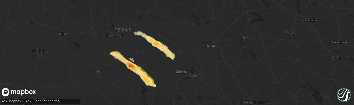 Hail map in Gatesville, TX on May 28, 2025