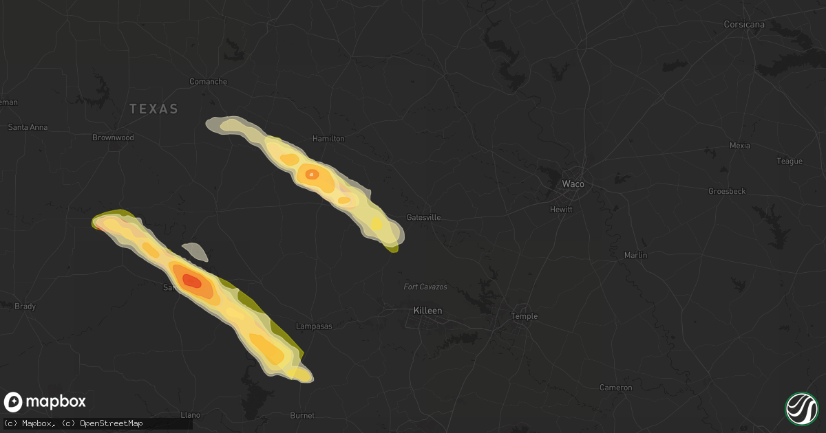 Hail map in Gatesville, TX on May 28, 2025