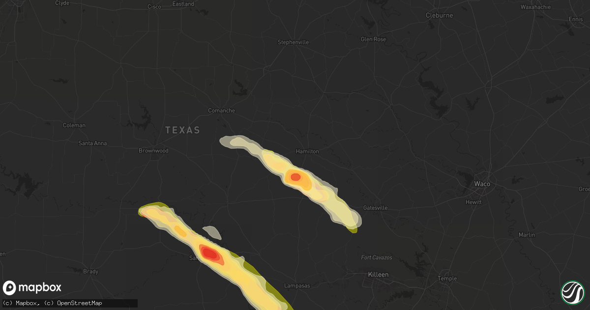 Hail map in Hamilton, TX on May 28, 2025