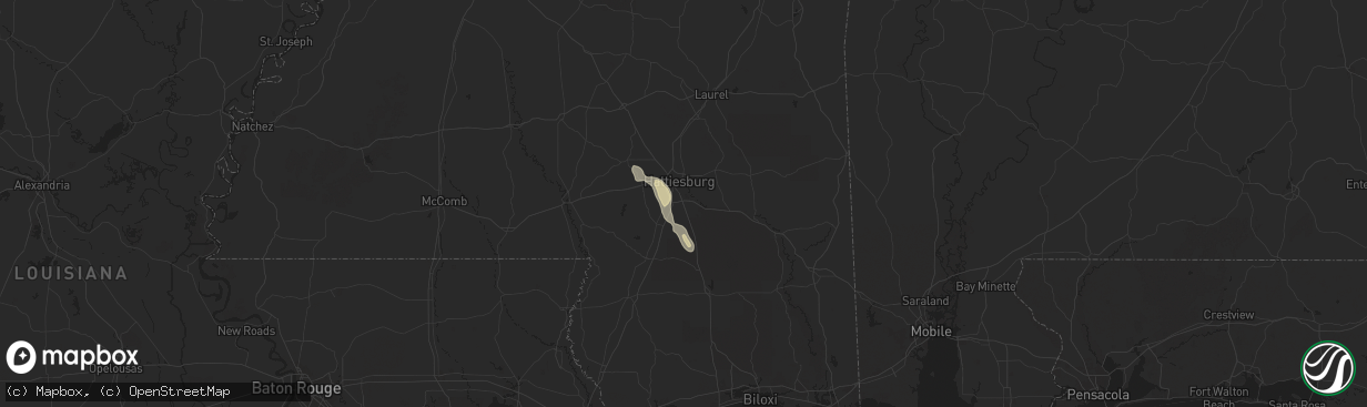Hail map in Hattiesburg, MS on May 28, 2025
