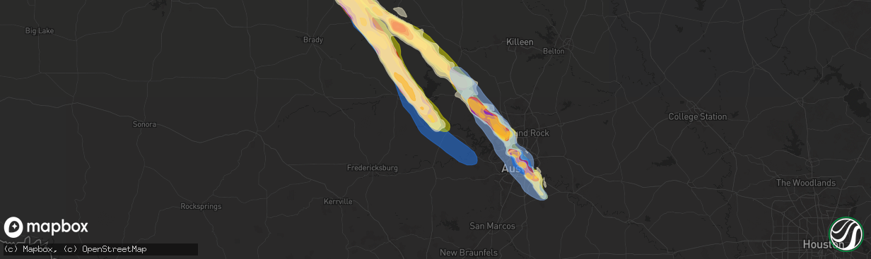 Hail map in Horseshoe Bay, TX on May 28, 2025