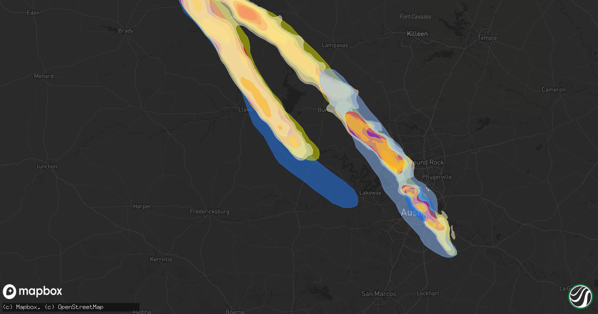 Hail map in Horseshoe Bay, TX on May 28, 2025