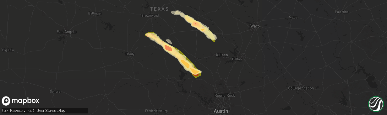Hail map in Lampasas, TX on May 28, 2025