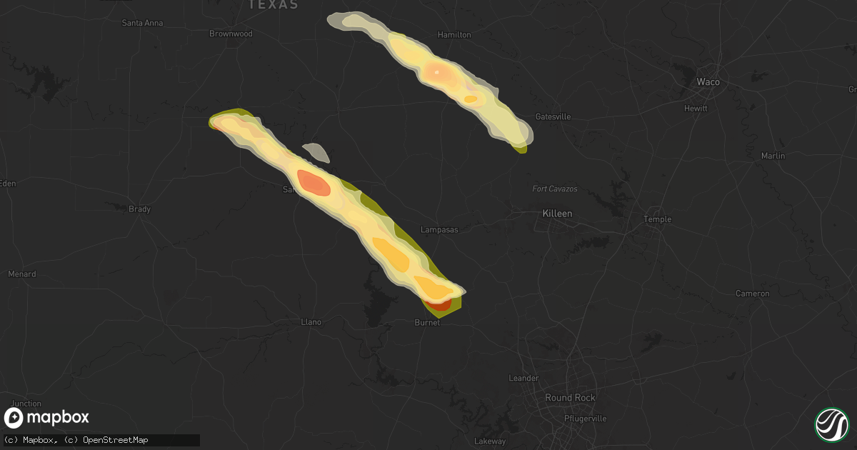 Hail map in Lampasas, TX on May 28, 2025