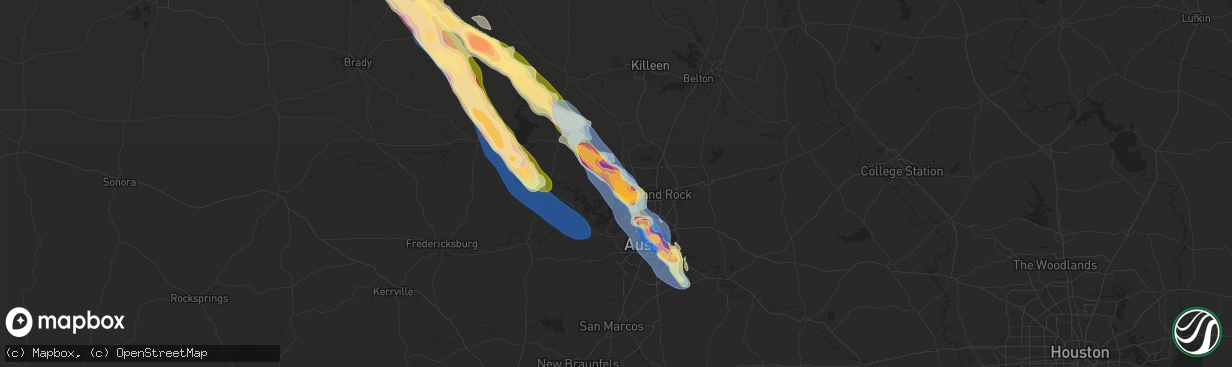 Hail map in Leander, TX on May 28, 2025