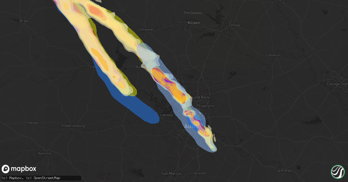 Hail map in Leander, TX on May 28, 2025