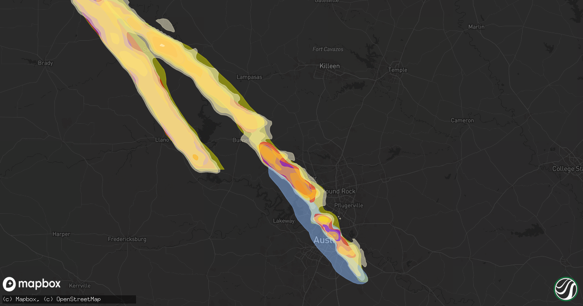 Hail map in Liberty Hill, TX on May 28, 2025