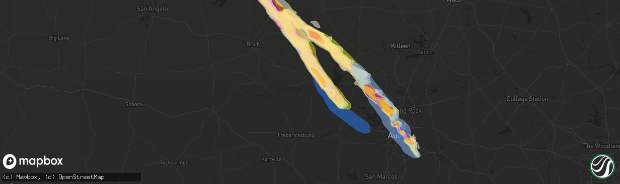 Hail map in Llano, TX on May 28, 2025