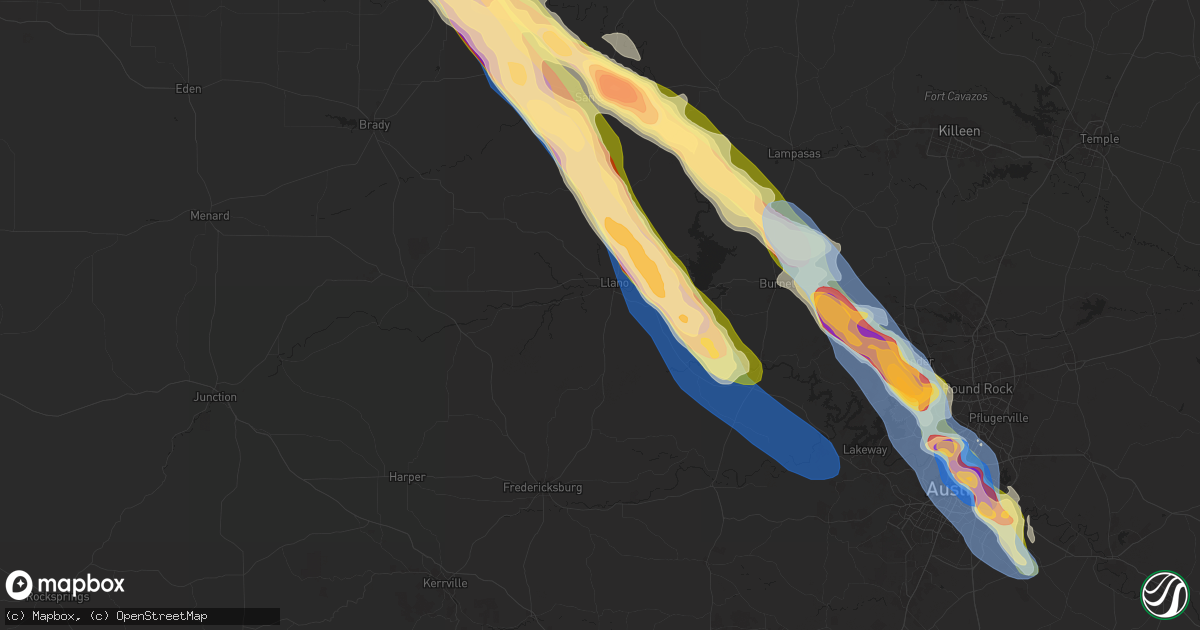 Hail map in Llano, TX on May 28, 2025