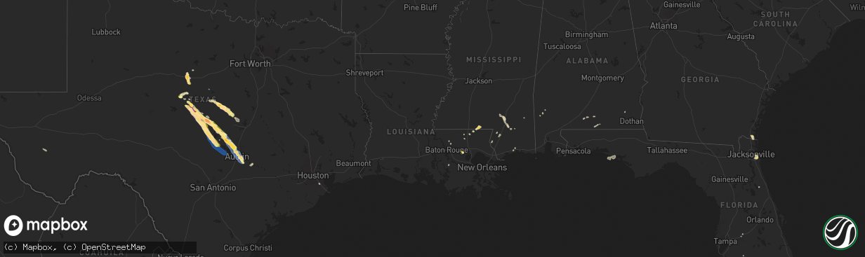 Hail map in Louisiana on May 28, 2025