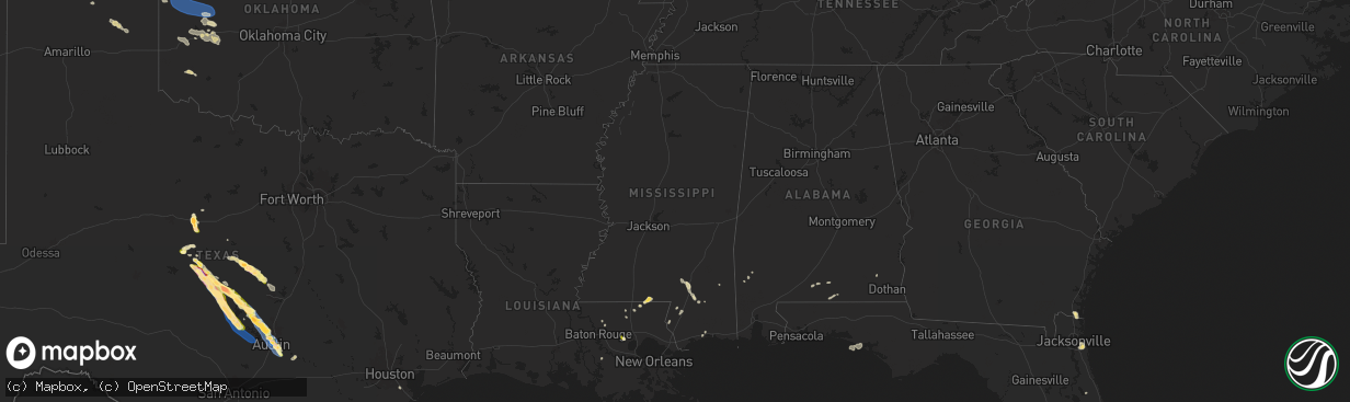 Hail map in Mississippi on May 28, 2025