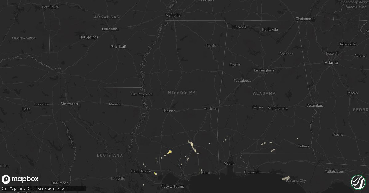 Hail map in Mississippi on May 28, 2025