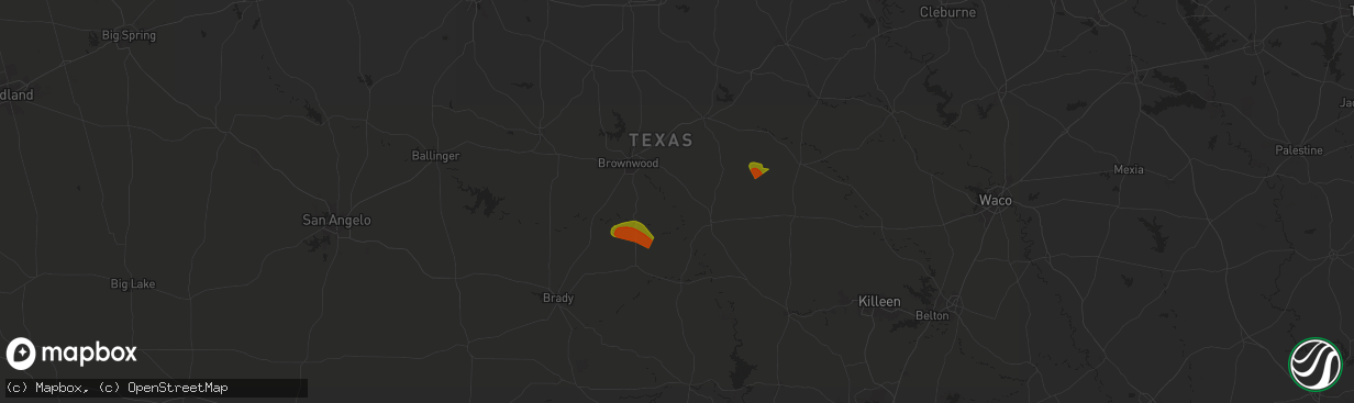 Hail map in Mullin, TX on May 28, 2025