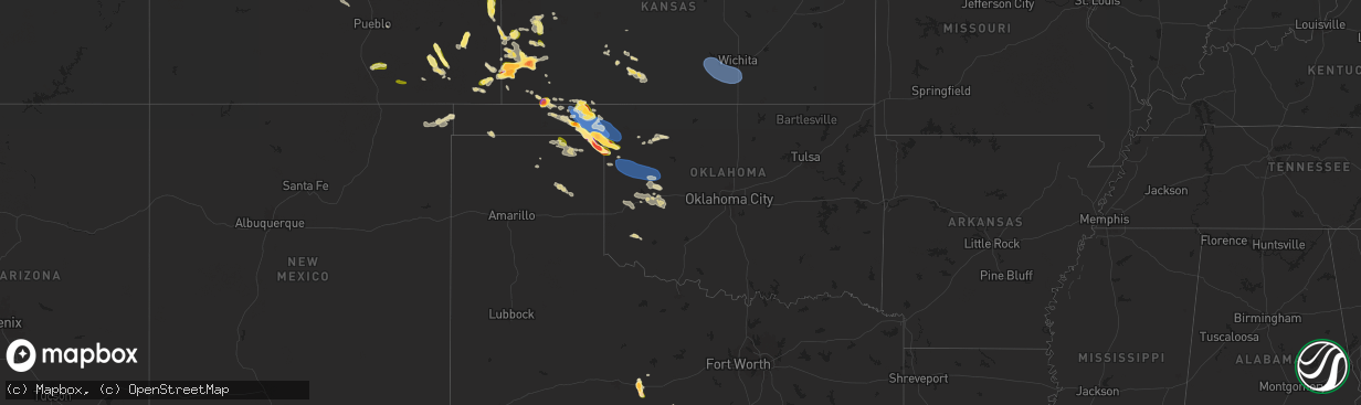 Hail map in Oklahoma on May 28, 2025