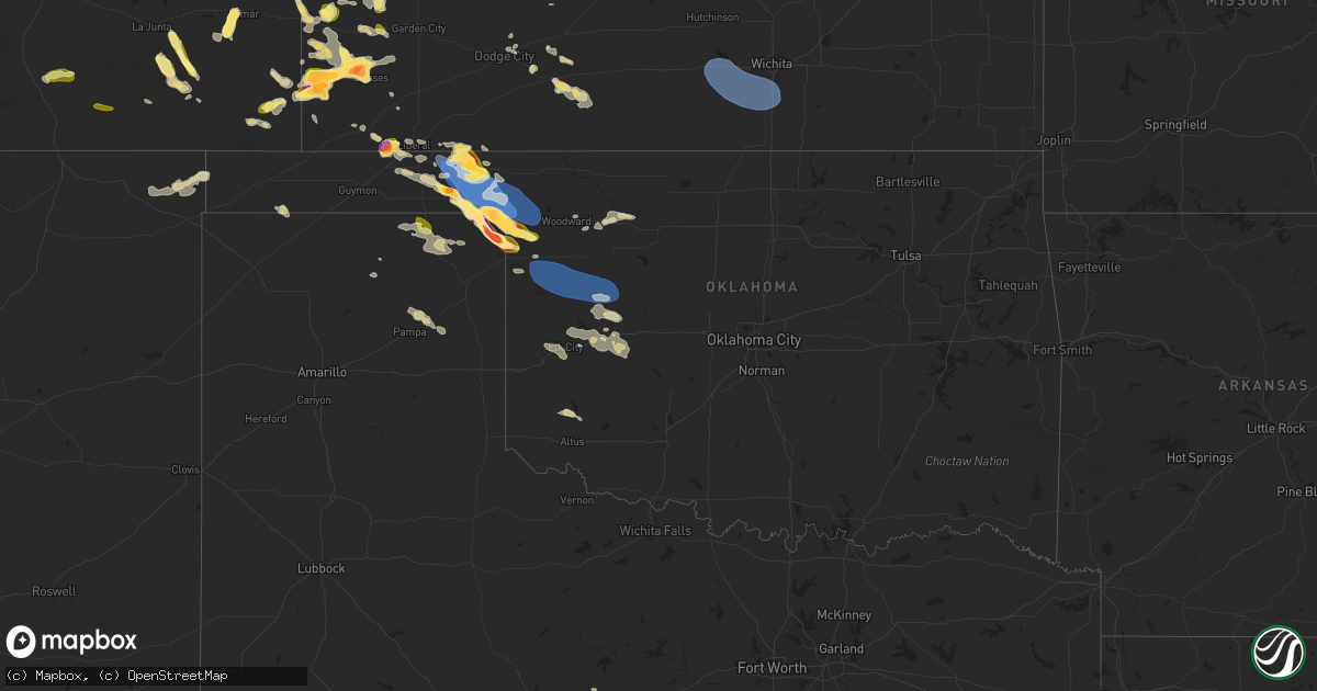 Hail map in Oklahoma on May 28, 2025