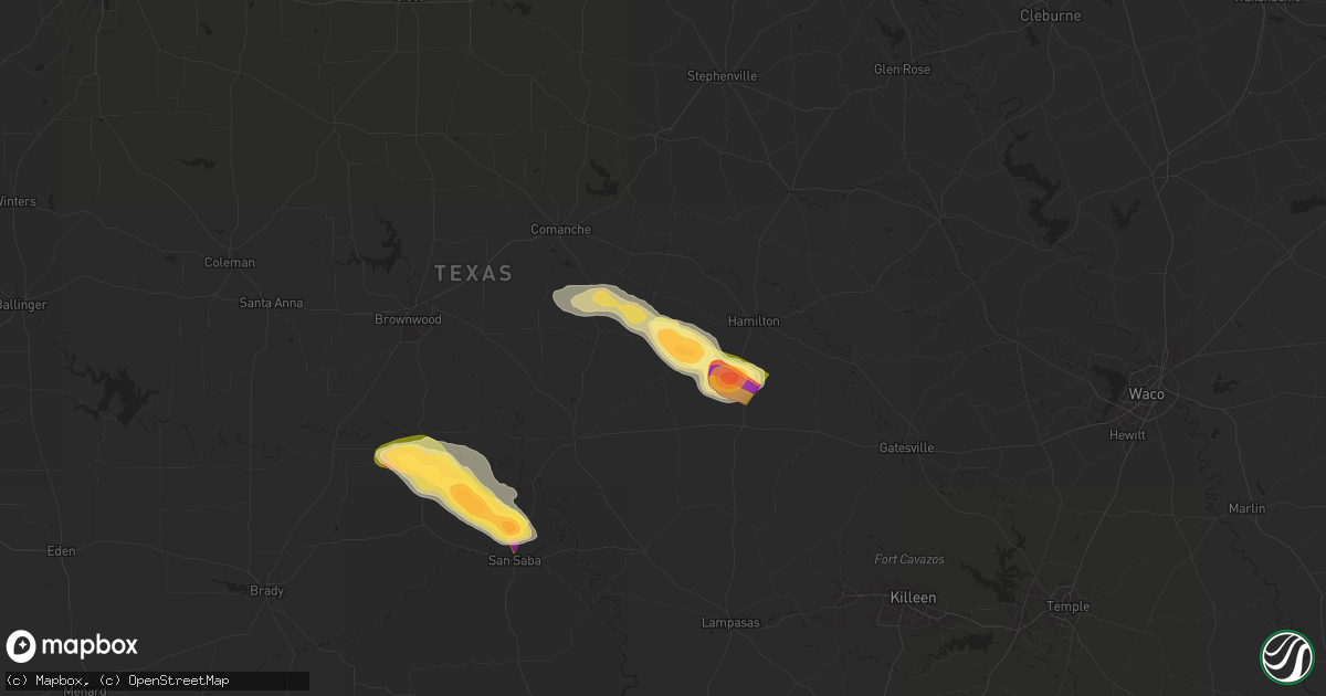 Hail map in Pottsville, TX on May 28, 2025