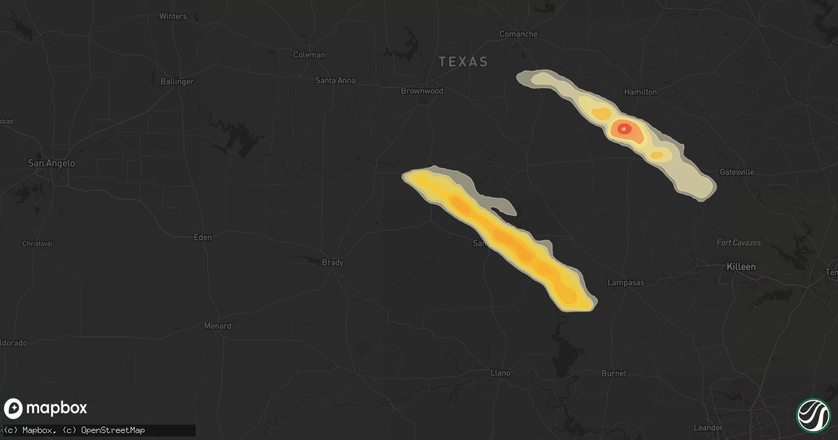 Hail map in Richland Springs, TX on May 28, 2025