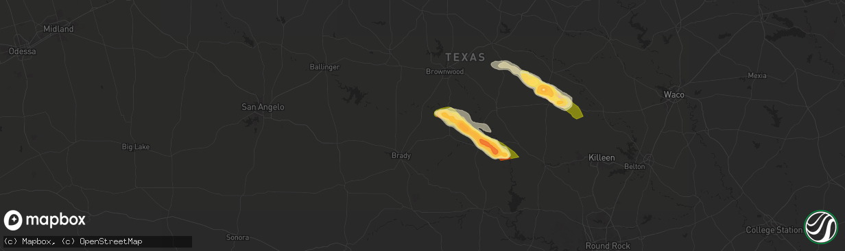 Hail map in Rochelle, TX on May 28, 2025