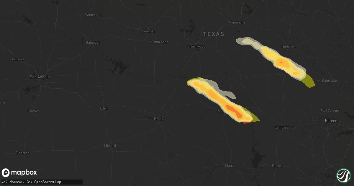 Hail map in Rochelle, TX on May 28, 2025