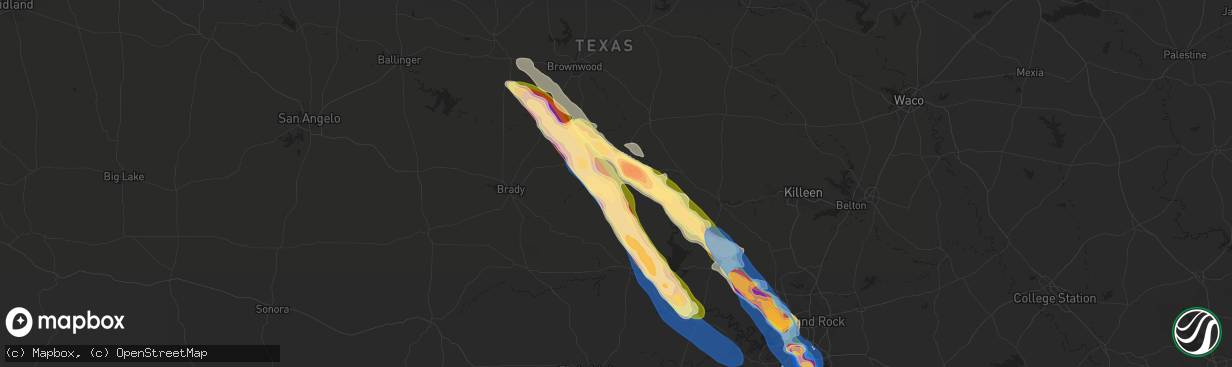 Hail map in San Saba, TX on May 28, 2025
