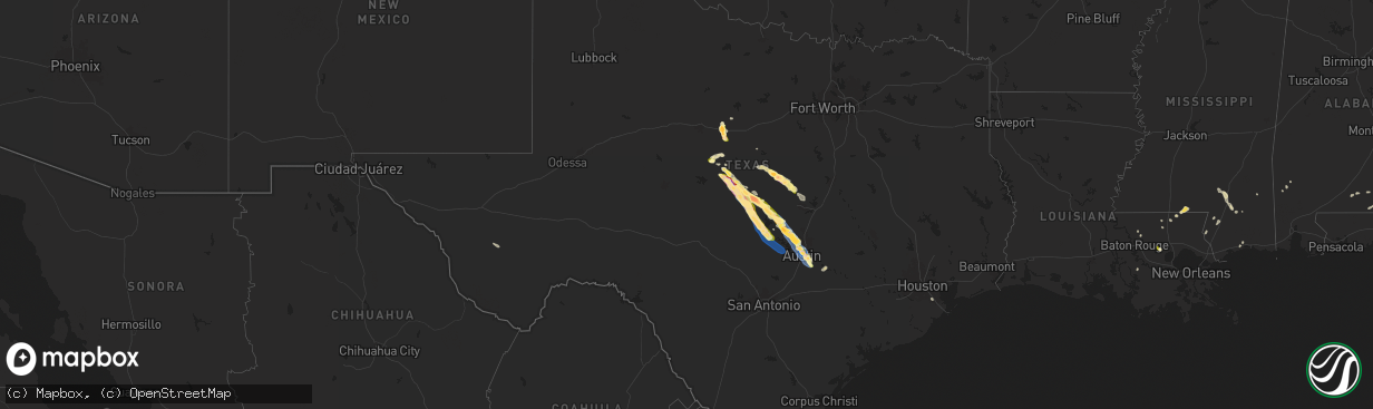 Hail map in Texas on May 28, 2025