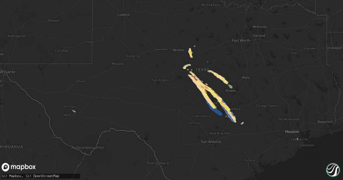 Hail map in Texas on May 28, 2025