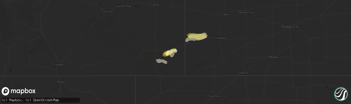 Hail map in Walsh, CO on May 28, 2025