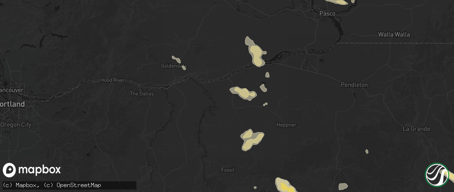 Hail map in Arlington, OR on May 28, 2026