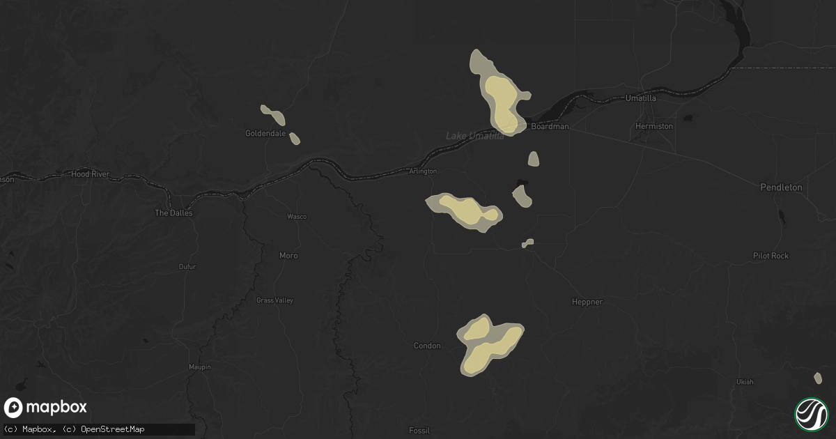 Hail map in Arlington, OR on May 28, 2026